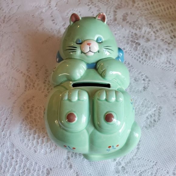 Sleeping Cat Porcelain Kitty Coin Bank Vintage Giftcraft - Picture 1 of 9